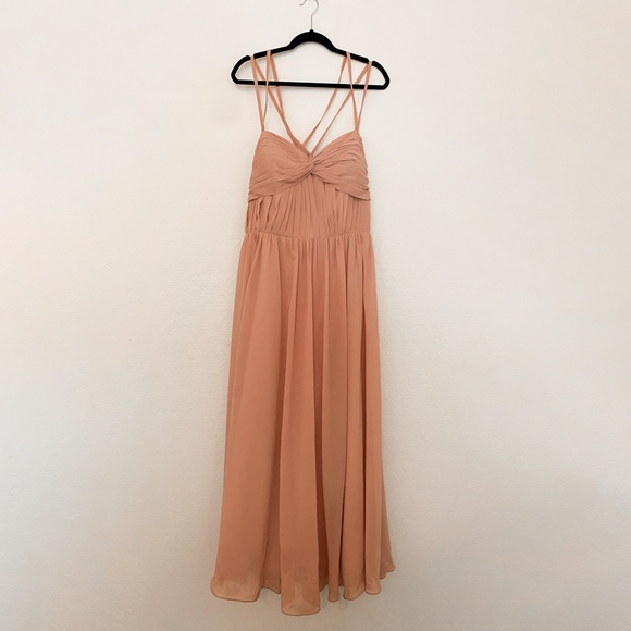 Peach Spaghetti Strap Chiffon Bridesmaid Dress - Picture 2 of 5